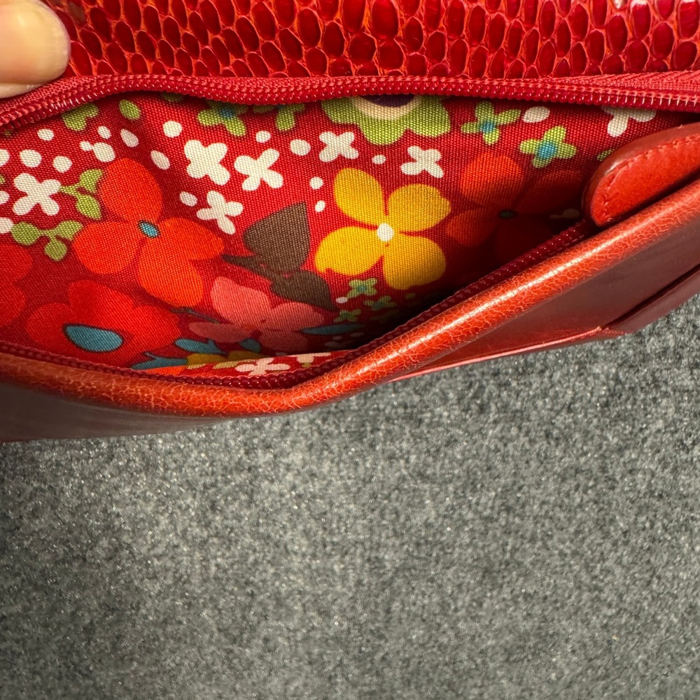 Vintage Brighton Red Snakeskin Embossed Leather Crossbody Flap Bag Silver Heart - Picture 11 of 16